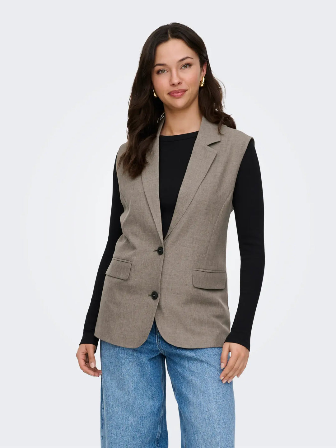 Only - Onllinda S/L Mel Oversize Waistcoat Tlr - 5090457 Major Brown Melange