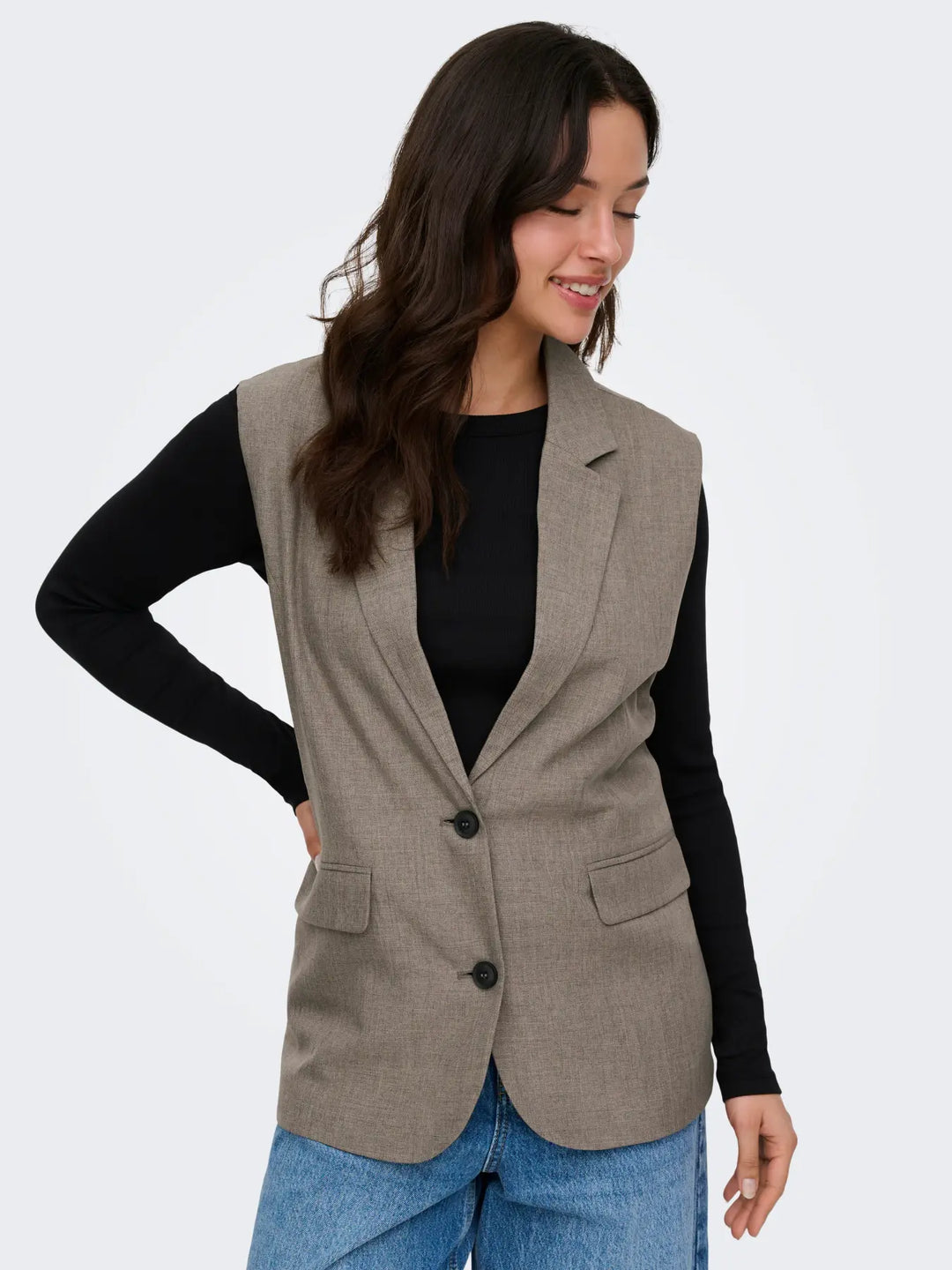 Only - Onllinda S/L Mel Oversize Waistcoat Tlr - 5090457 Major Brown Melange