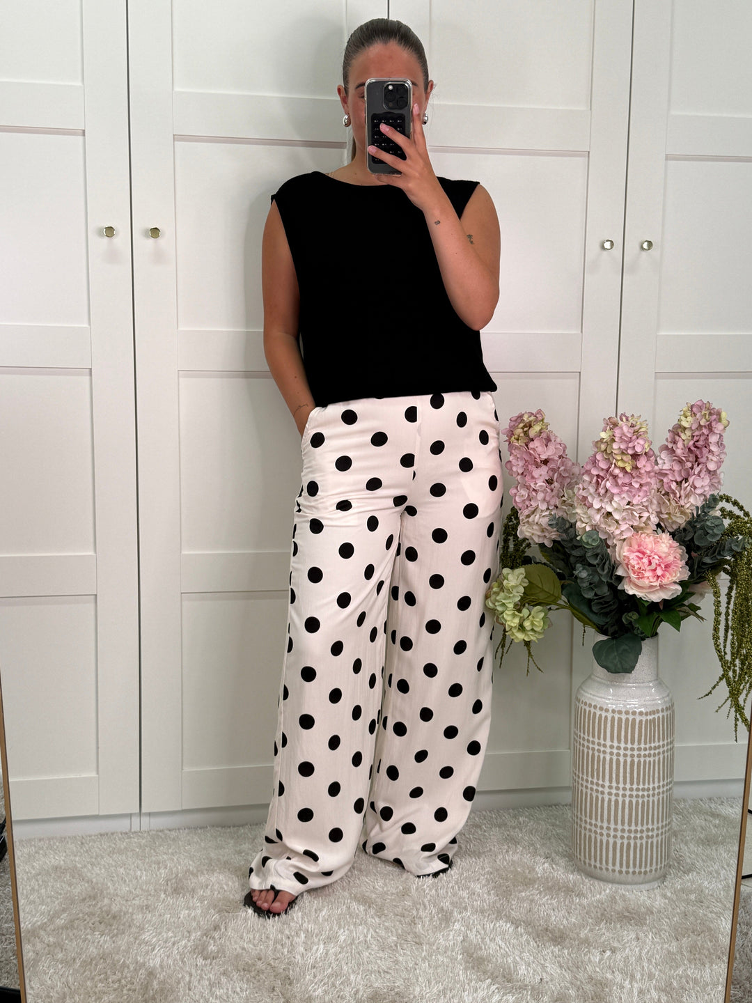 A-bee - Juliana Wide Dot Pants - Beige Bukser 
