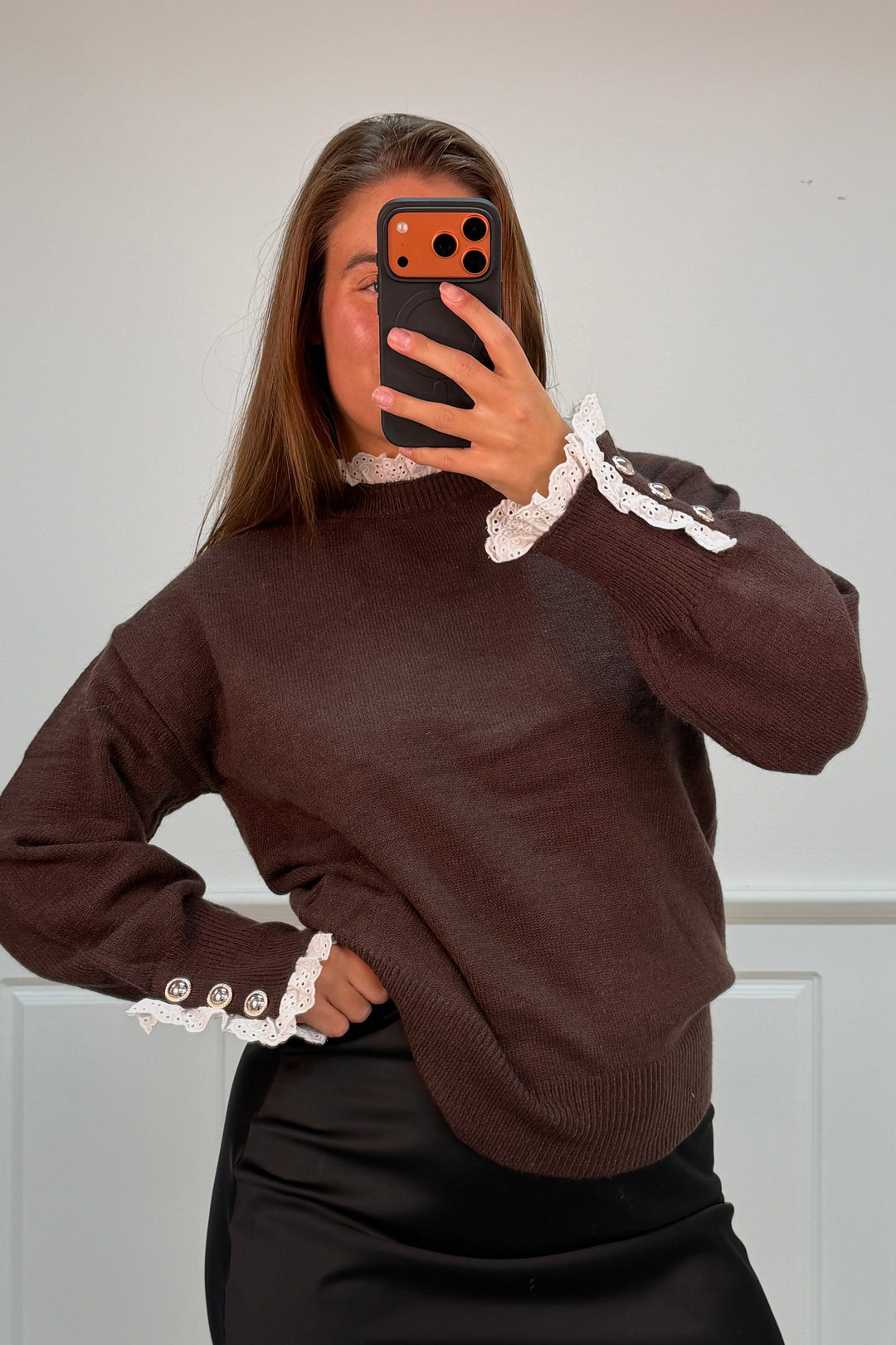 A-bee - Mirielle knit Sweater - Chocolate Strikbluser 