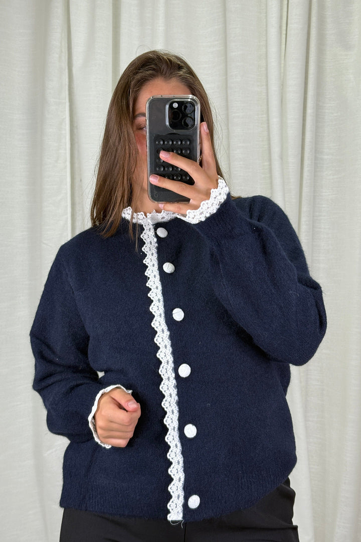 A-bee - Nicolina Knit sweater - Navy Strikbluser 