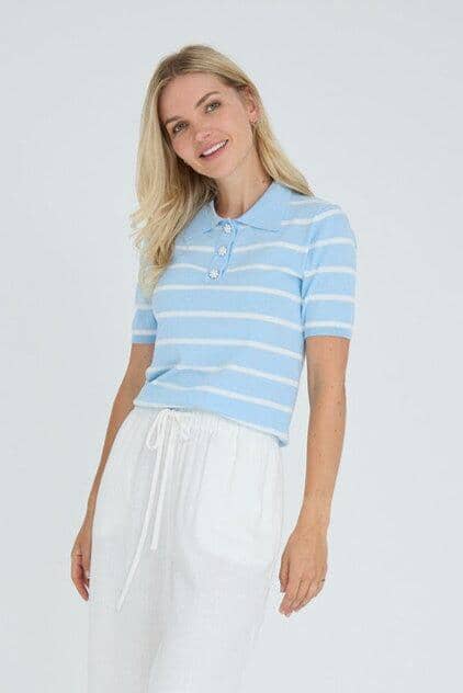 A-View - Elo Knit Polo AV7078 - 100 - Light Blue/White Stripe T-shirts 