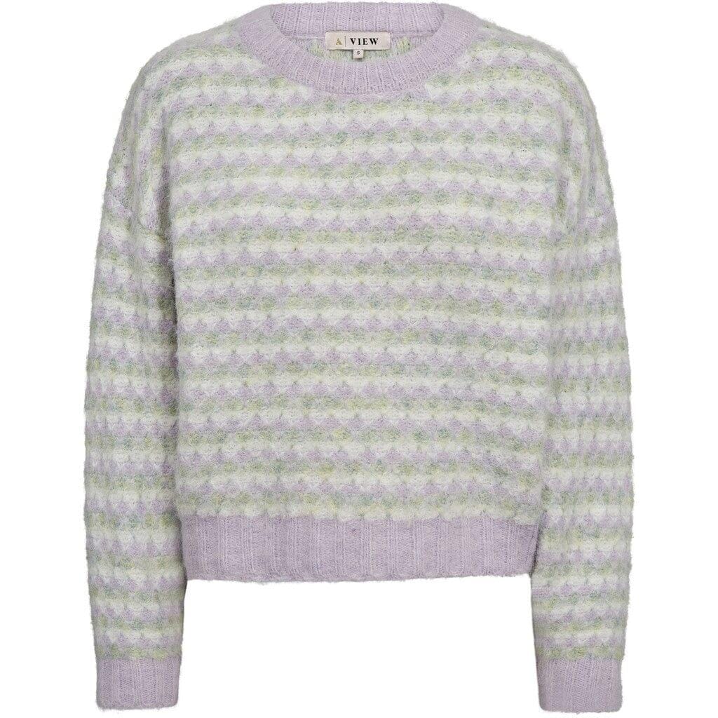 A-View - Sassi Knit Pullover AV7072 - 180 - Green/Purple Strikbluser 
