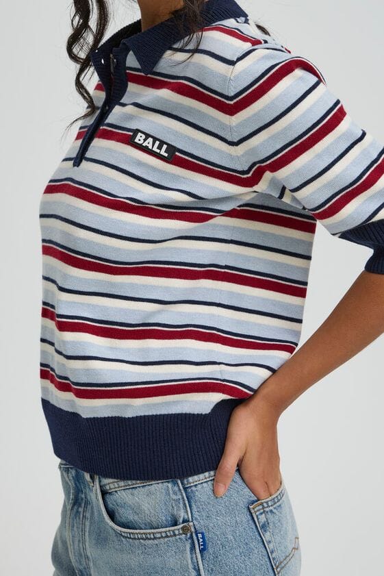 Ball - Bamarietta Knit Sl Polo 50408079 - 144210 - Celestial Blue Strikbluser 