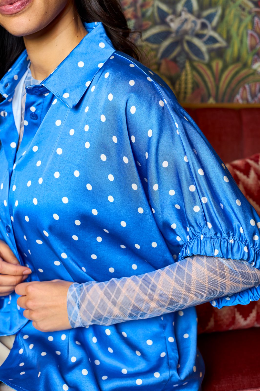 Black Colour - Bcanne Mesh Blouse 41138 - Shirts - Blue Check