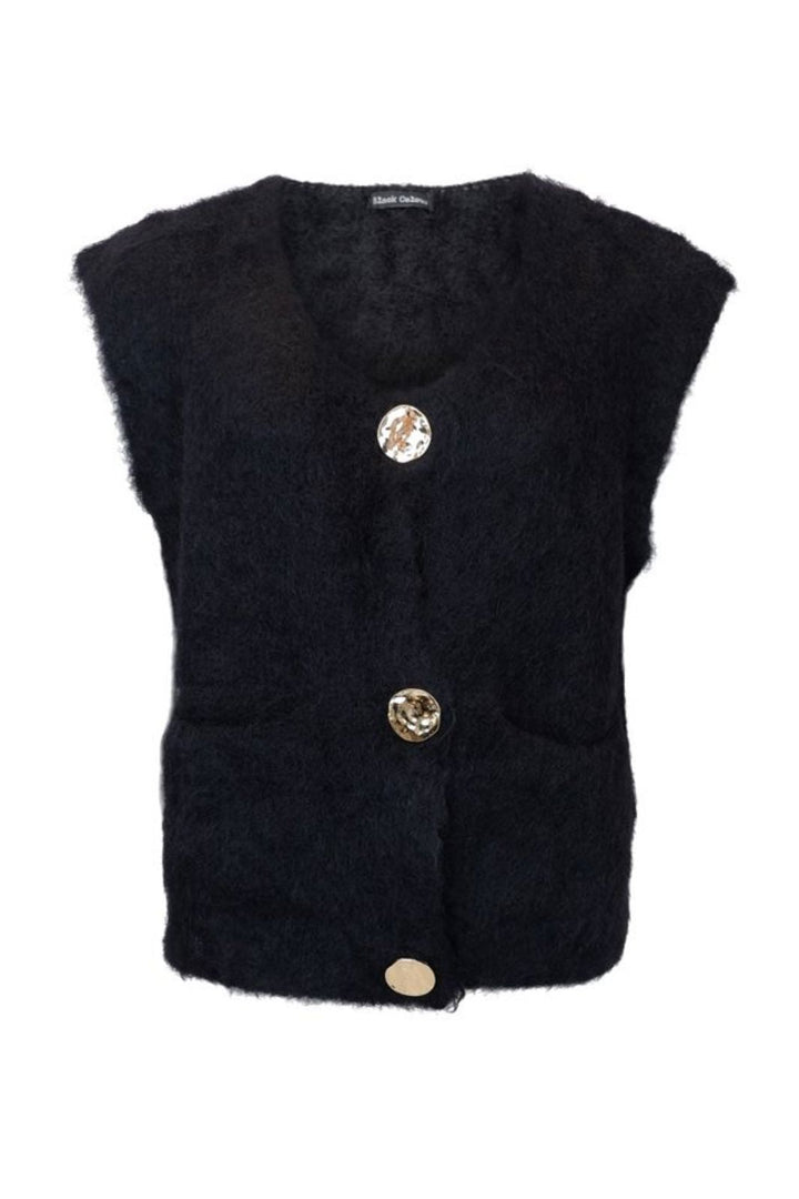 Black Colour - Bcbjoerk Knitted Button Vest 1217 - Black Strikbluser 