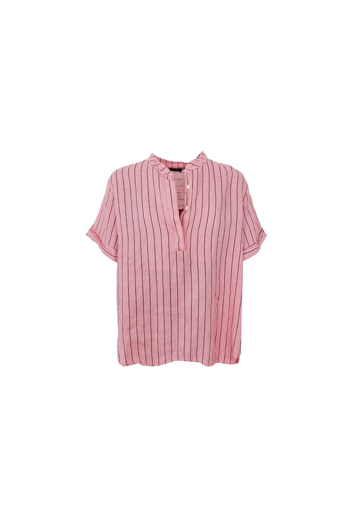 Black Colour - Bcmelina Ss Linen Shirt 41104 - Rose Stripe