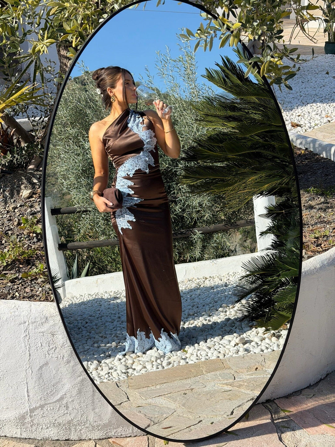 BYIC - Andreaic Maxi Dress A25194 - Dark Brown Blue Lace Kjoler 