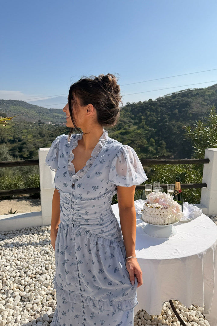 BYIC - Arielic Long Dress A25193 - Blue Flower Print Kjoler 