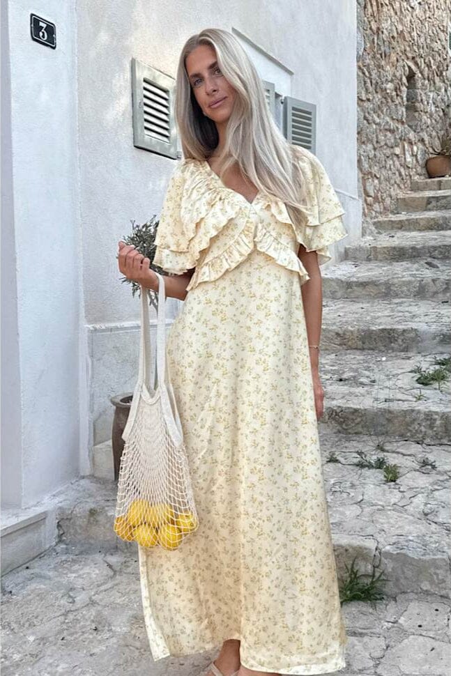 BYIC - Marthaic Maxi Dress A23935 - Yellow Flower Print Kjoler 