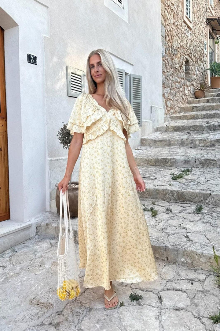 BYIC - Marthaic Maxi Dress A23935 - Yellow Flower Print Kjoler 