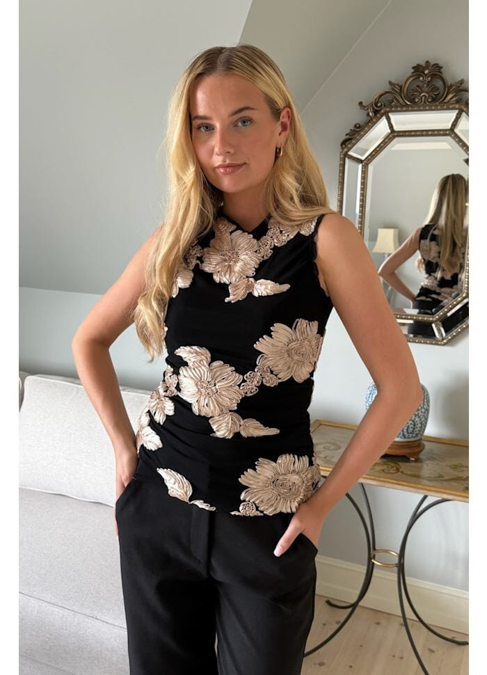 BYIC - Miraic Mesh Top A23927 - Black Beige Flower Toppe 