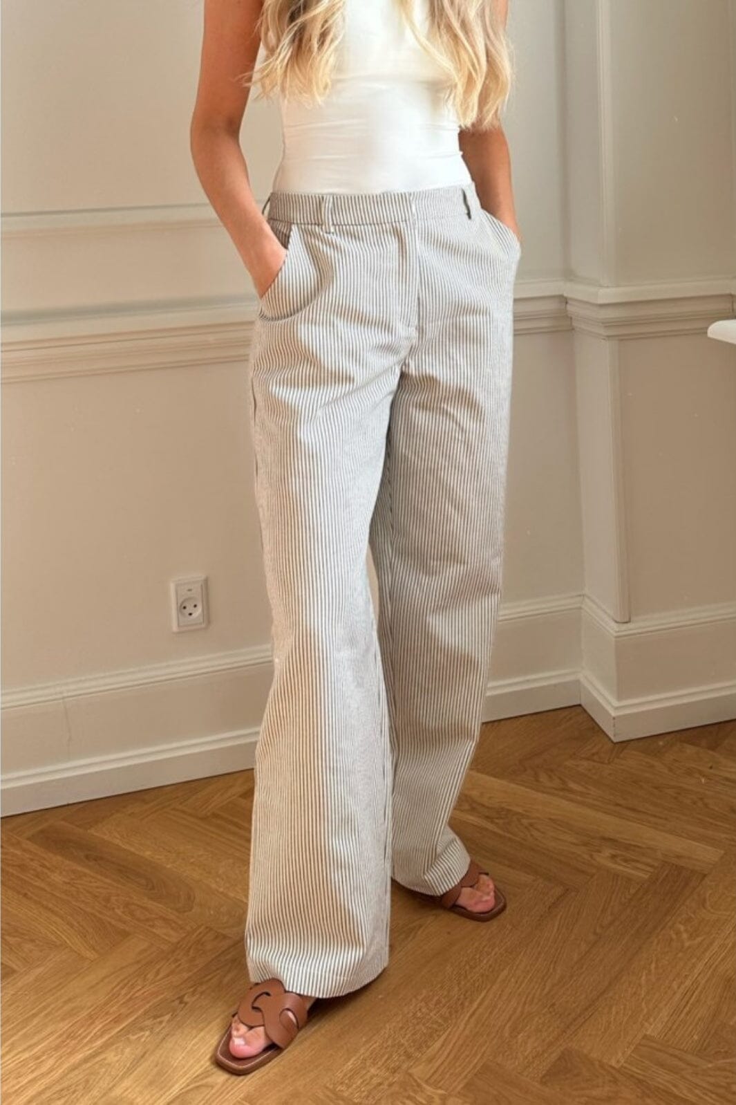 BYIC - Nanna Pants Dark Beige Woven Stripe Bukser 