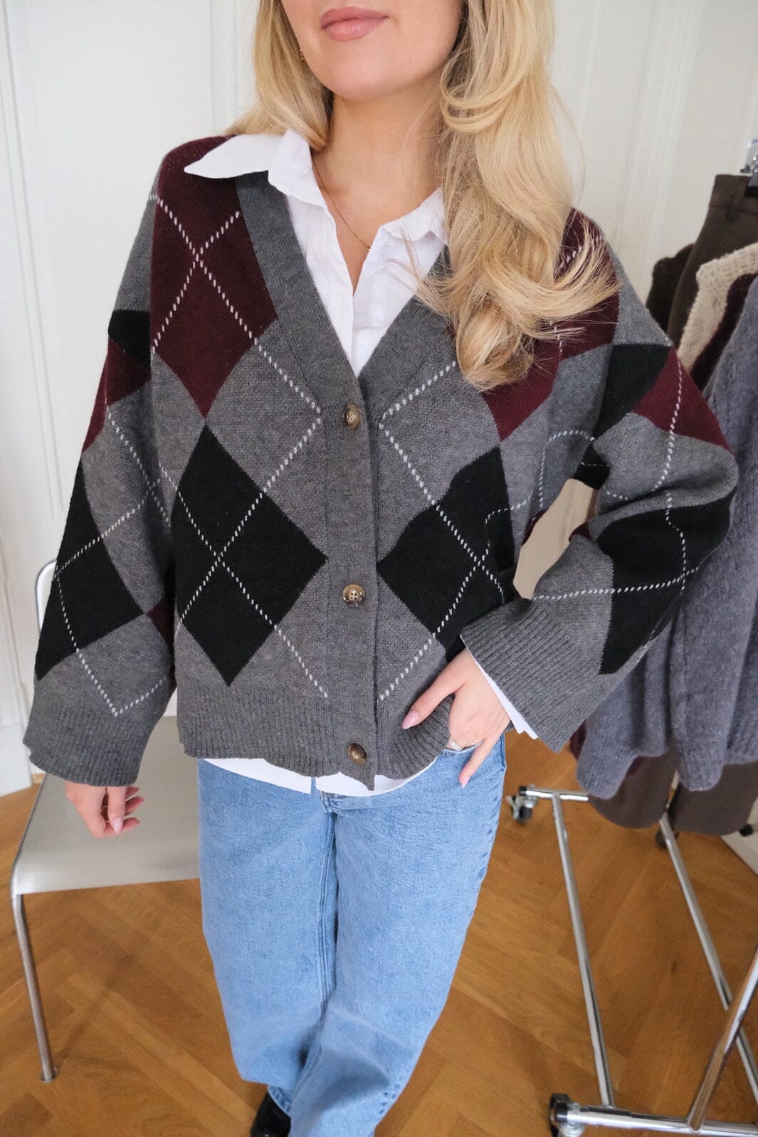 BYIC - Saschaic Cardigan D076 - Grey Argyle