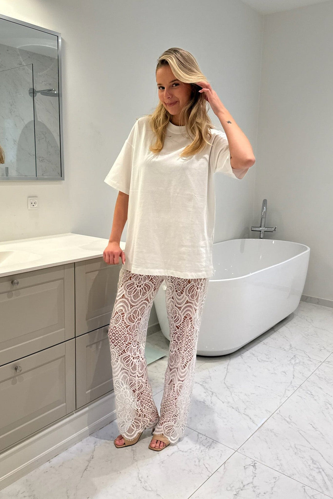 BYIC - Zhannaic Pants - whl White Heavy Lace Bukser 