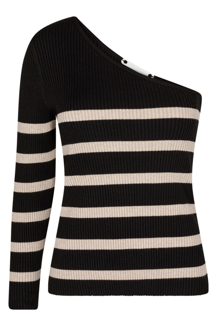 Co´couture - Baducc Stripe Asym Rib Knit - 96 Black Bluser 