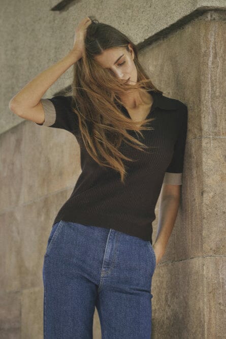 Co´Couture - Bonnycc Polo Ss Knit 32205 - 83 - Mocca Strikbluser 