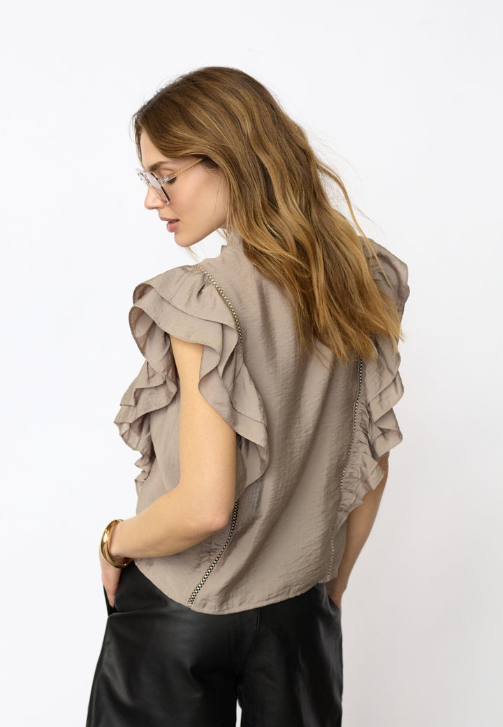 Co´Couture - Callumcc Lace Frill V-Top 45172 - 2006 - Taupe Toppe 