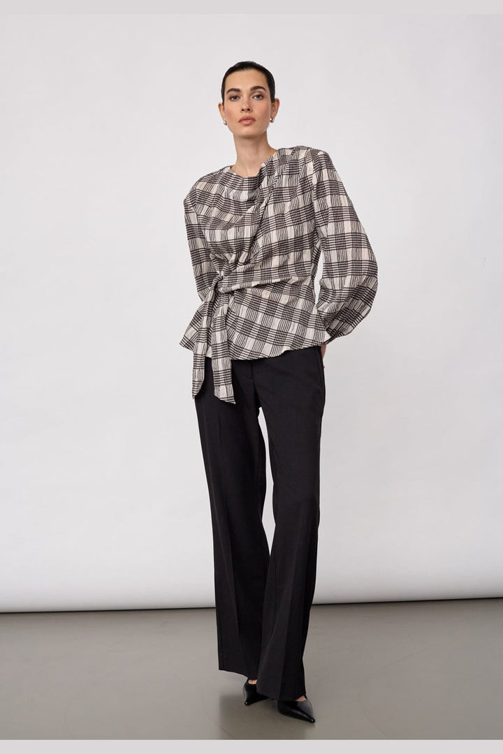 Co´Couture - Chandlercc Check Tie Blouse 500380 - 10006 - Bone