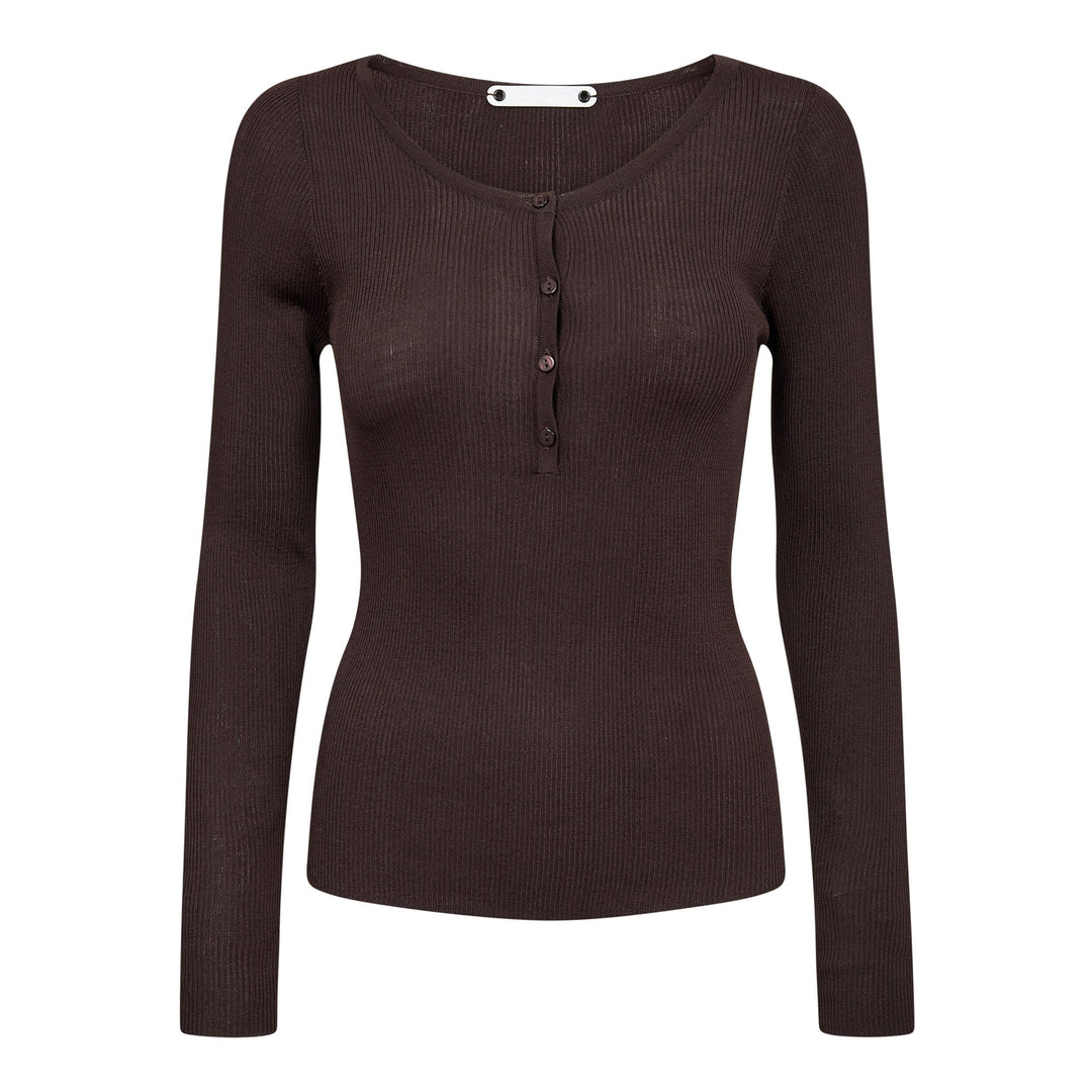 Co´Couture - Clairecc Grandad Ls Blouse 500207 - 20003 - Dark Brown Bluser 