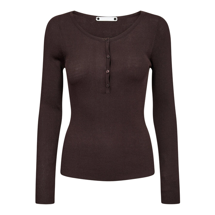 Co´Couture - Clairecc Grandad Ls Blouse 500207 - 20003 - Dark Brown Bluser 