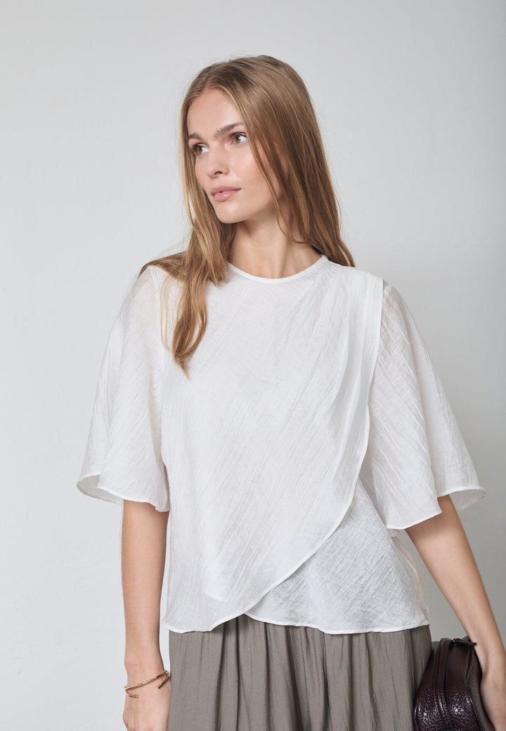Co´Couture - Connycc Drape Ss Blouse 45093 - 4000 - White T-shirts 