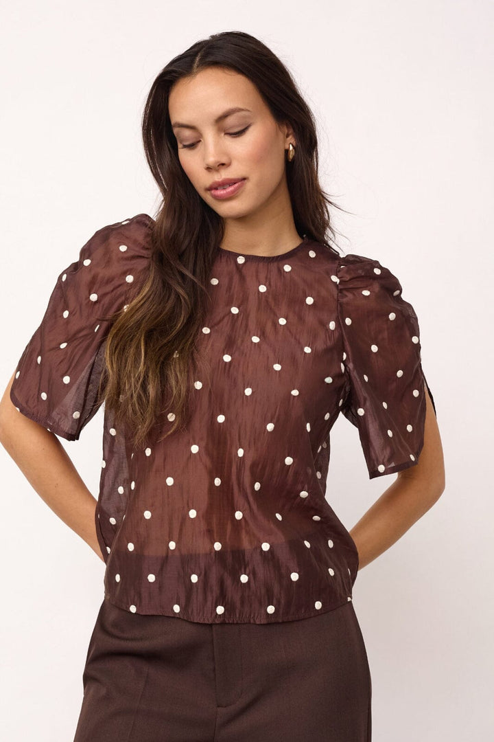 Co´Couture - Ditacc Dot Ss Blouse 500043 - 20003 - Dark Brown Bluser 