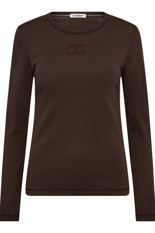 Co´Couture - Grannycc Embroidery Ls Tee 33180 - 145 - Dark Brown Bluser 