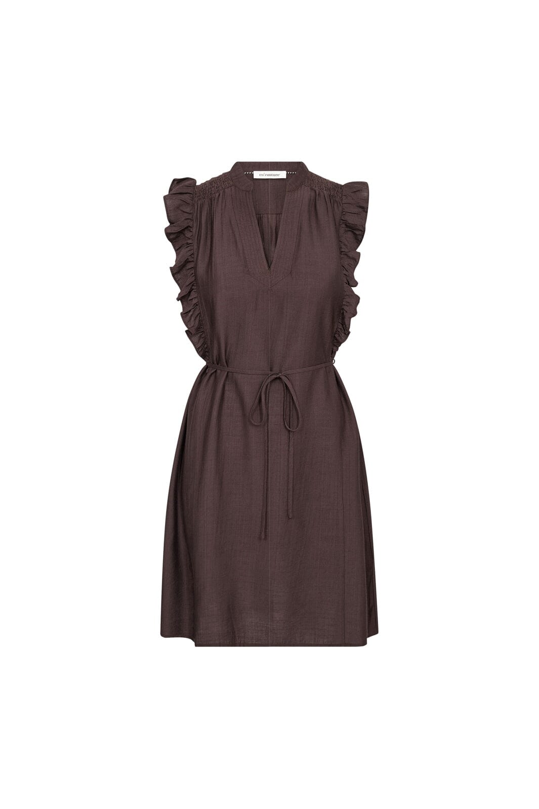 Co´Couture - Heracc Frill Ss Crop V-Dress 46099 - 145 - Dark Brown