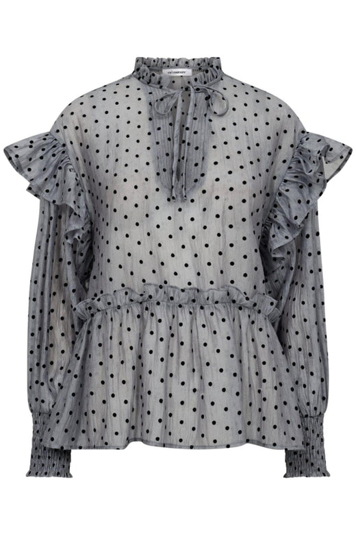 Co´couture - Katinkacc Dot V-Frill Blouse 35560 - 138 Light Grey Skjorter 