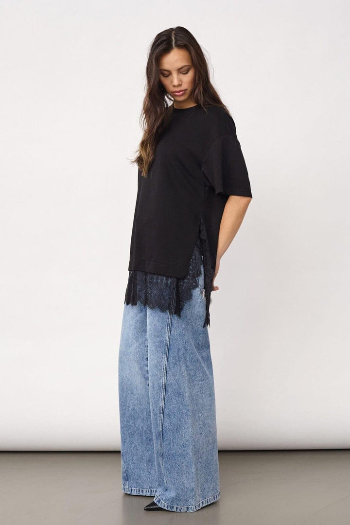 Co´Couture - Larsoncc Mix Lace Tee 500414 - 65001 - Black T-shirts 