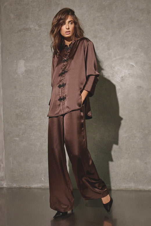 Co´Couture - Lauracc Mandarin Shirt 506623 - 20003 - Dark Brown Skjorter 