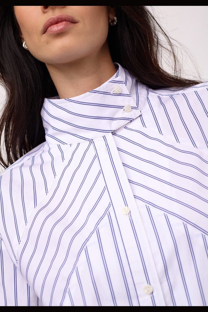 Co´Couture - Somocc Stripe Funnel Neck Shirt 500372 - 10001 - White