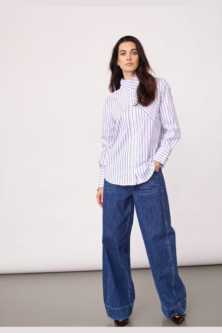 Co´Couture - Somocc Stripe Funnel Neck Shirt 500372 - 10001 - White