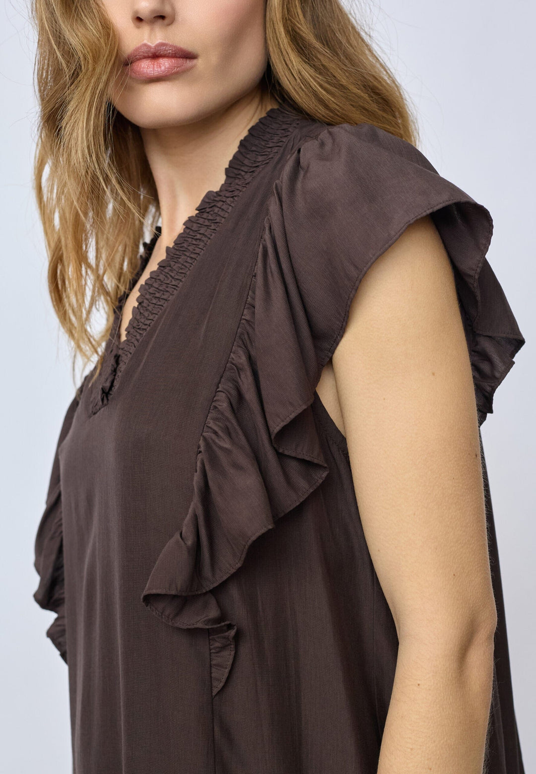 Co´Couture - Sunrisecc Frill Crop V-Dress 46101 - 145 - Dark Brown Kjoler 