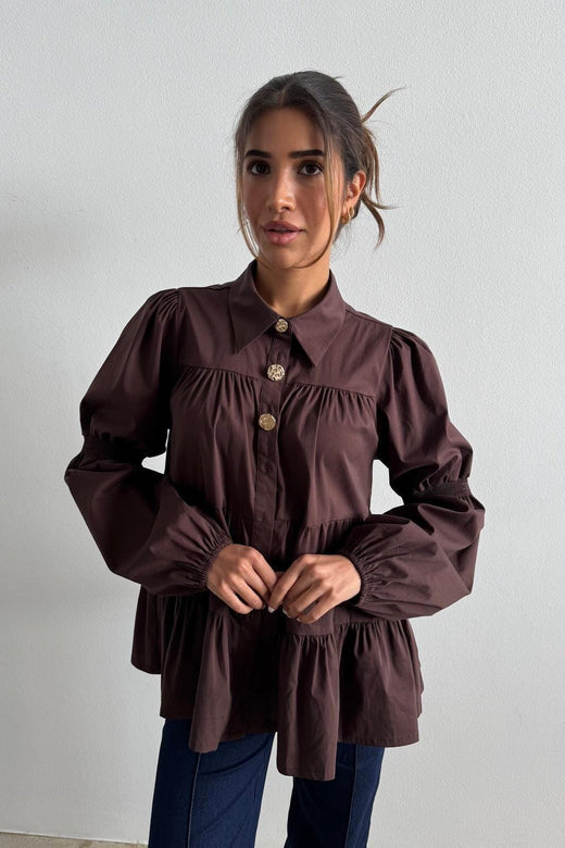 Continue - Sanna Gold Buttons 15085 - Dark Brown Bluser 
