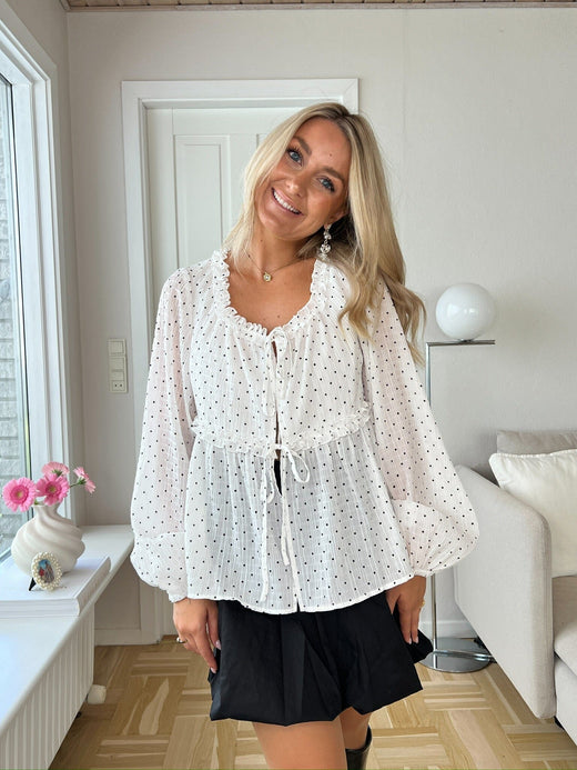 Dear Molly - Dot Bow 156761C - White W.black Dots Bluser 