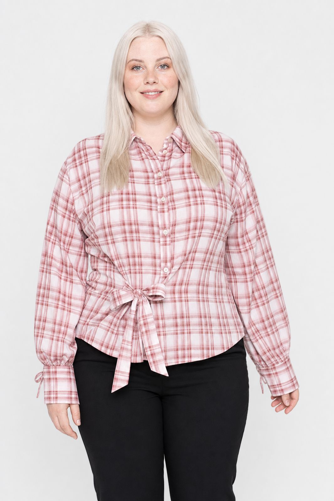 Dear Molly - Quilt Twist Skjorte  Ch171499b  - Lyserøde tern - XL