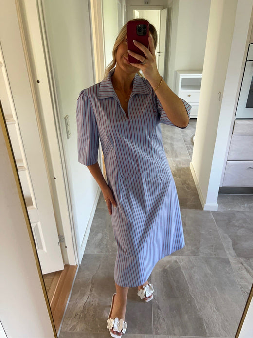 Dear Molly - Shirt Dress - Blue And Red Stripe Kjoler 