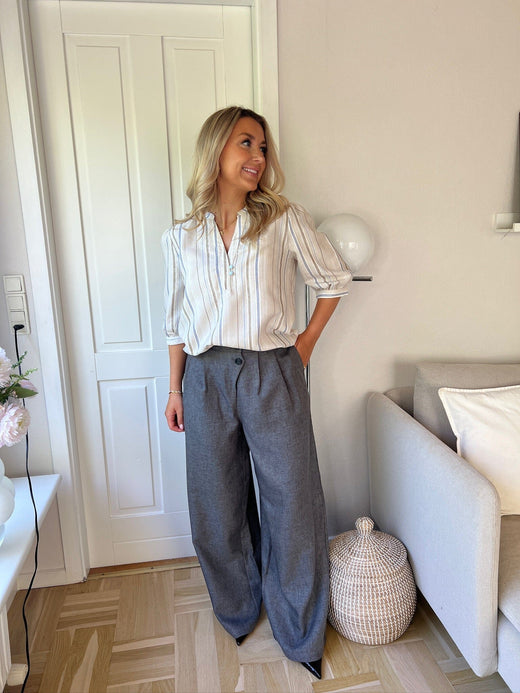 Dear Molly - Stripe Shirt - Beige, Blue And Brown Skjorter 