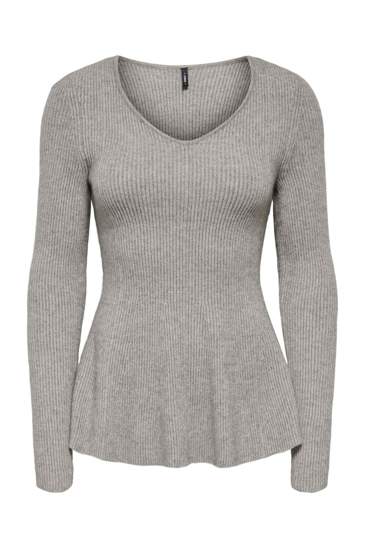 Only - Onlibi Ls V-Neck Rib Peplum Cc Knt - 5021070 Medium Grey Melange