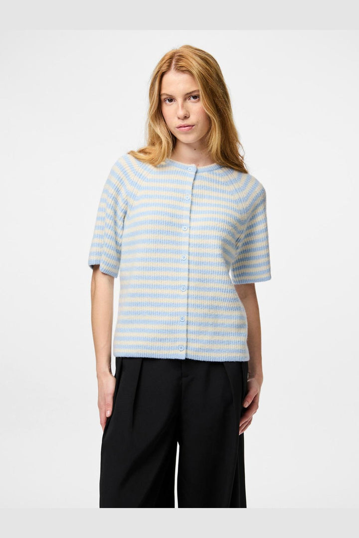 Pieces - Pcmalou Ss O-Neck Stripe Cardigan Pwp - 4931566 Cashmere Blue Birch