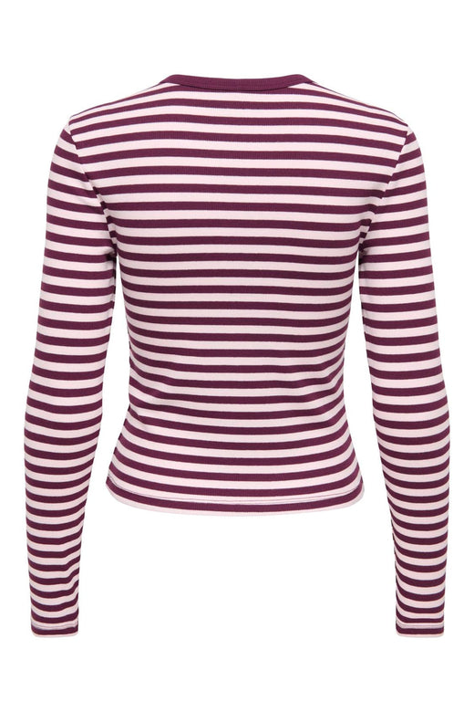 Only - Onlval L/S O-Neck Stripe Top - 5084119 Fig Pale Lilac (Mette) + Emb. Heart