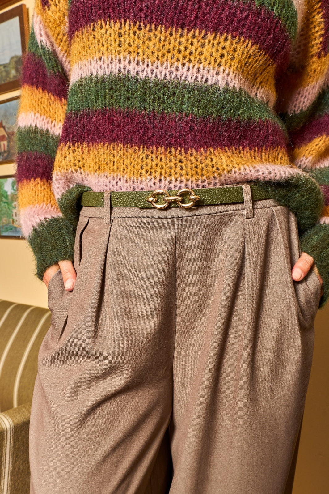 Black Colour - Bcelsa Striped Jumper 1266 - Army