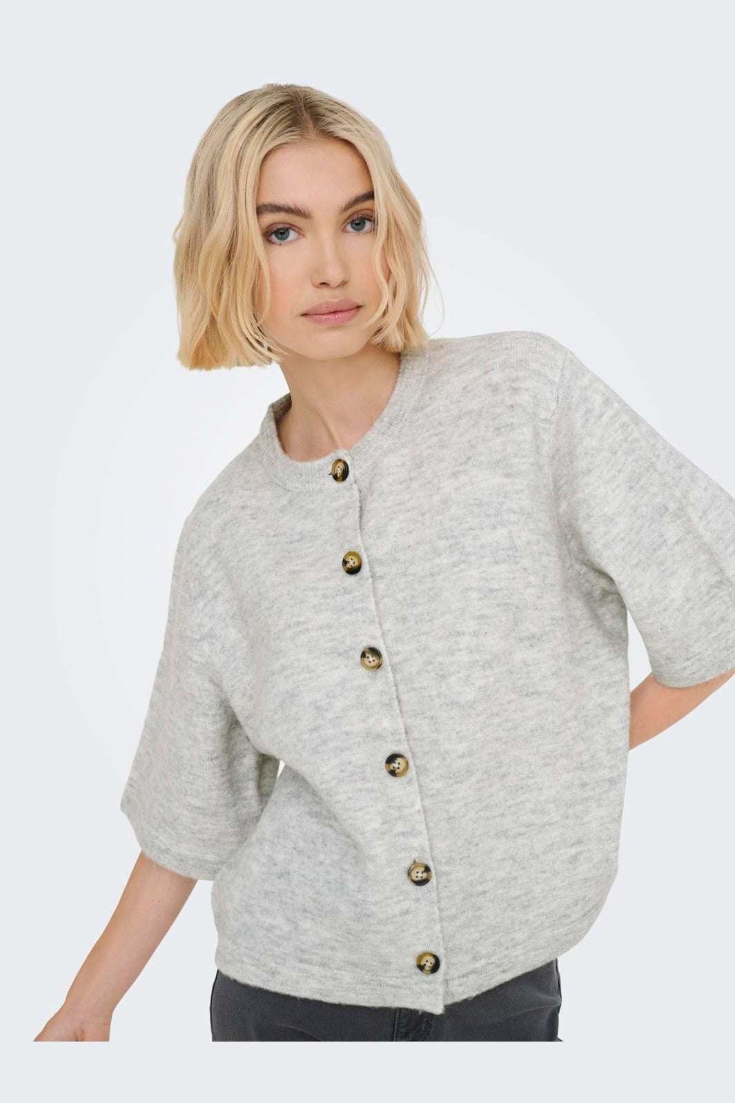 Only - Onlcamilla S/S Cardigan Knt - 4758829 Light Grey Melange