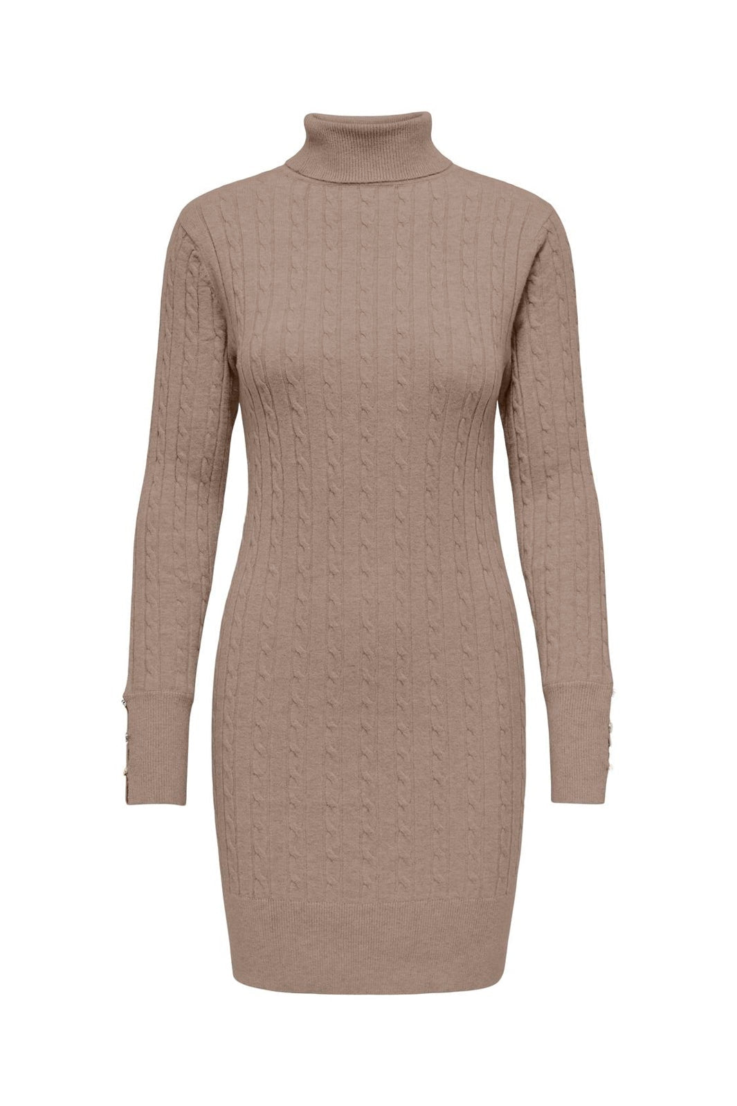 Only - Onllouis Ls Rollneck Cable Dress At Knt - 4927581 Mocha Meringue Melange