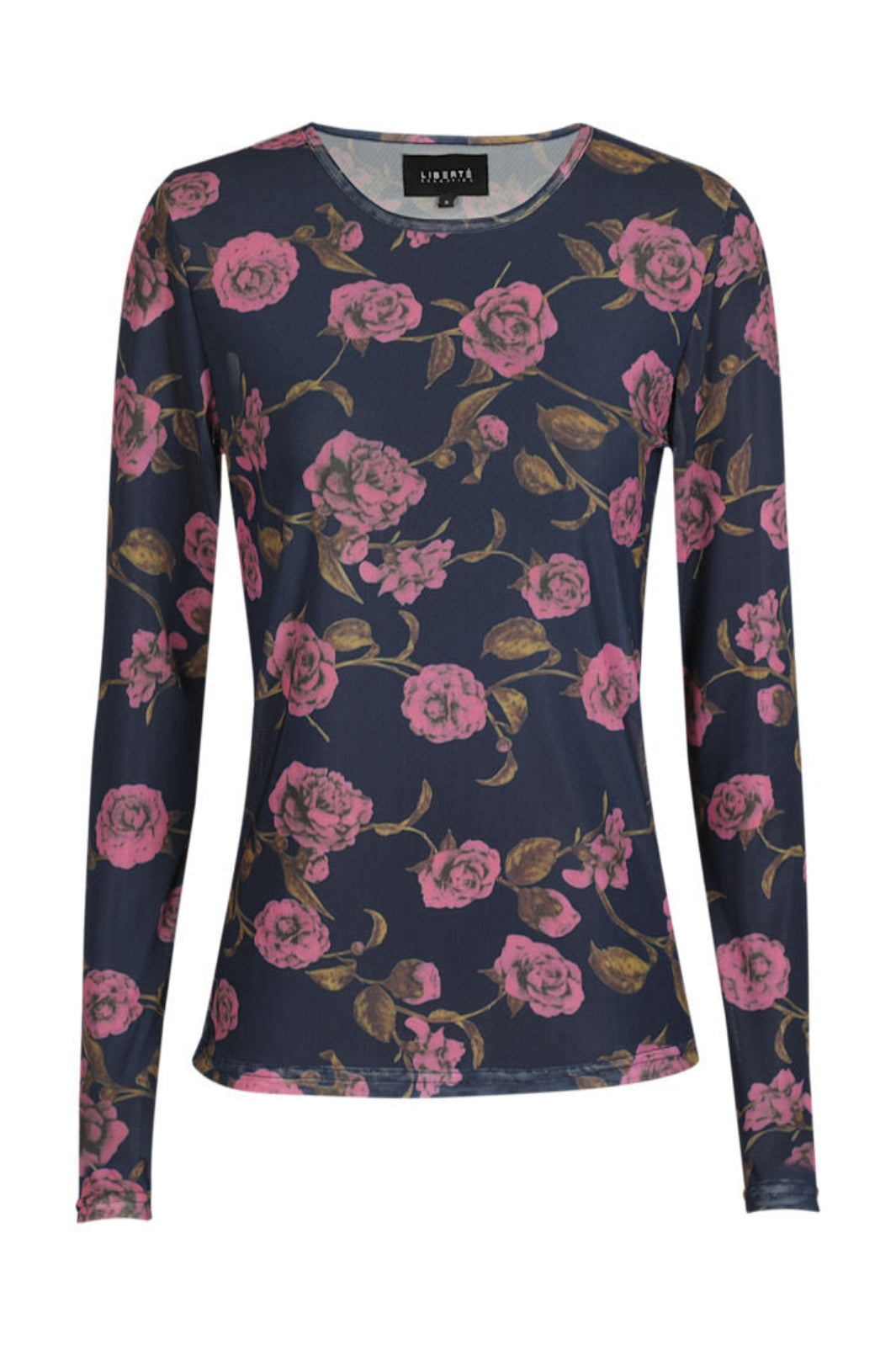 Liberte - Mesh Ls Tshirt 22065 - Navy Pink Rose