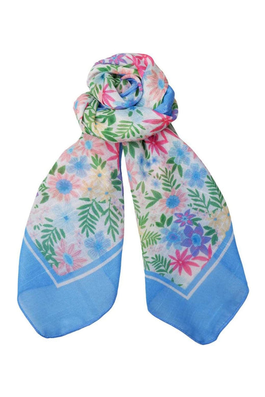 Black Colour - Bcalmira Cotton Mini Scarf 3630 - Blue Flowers