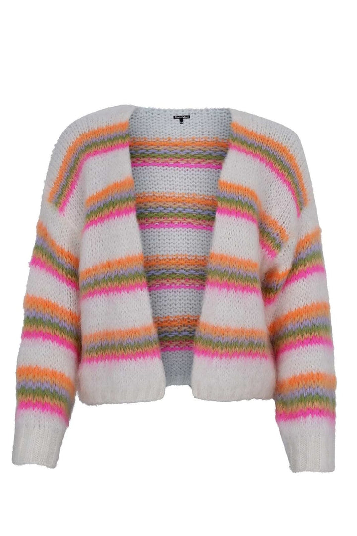 Black Colour - Bcminna Multi Striped Cardigan 1207 - White Neon