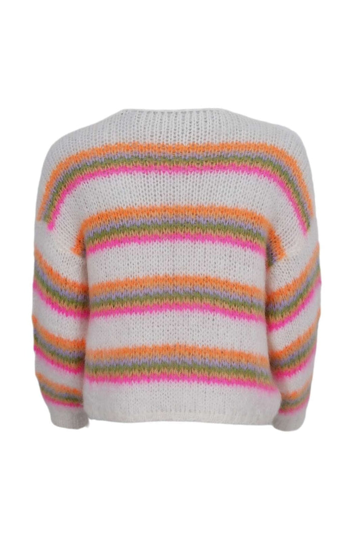 Black Colour - Bcminna Multi Striped Cardigan 1207 - White Neon